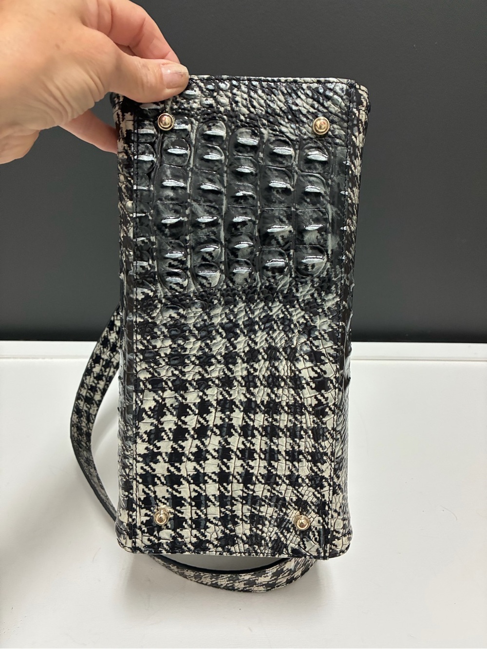 Brahmin NWT Black & White Houndstooth Structured Tote Bag - Picture 5 of 7